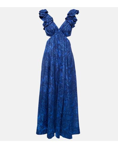 Zimmermann Ruffled Paisley Silk Midi Dress - Blue
