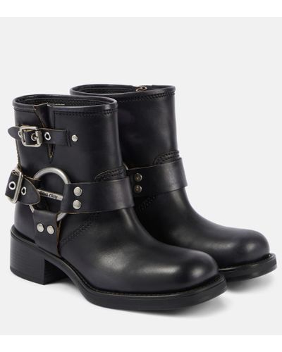 Miu Miu Bikerstiefel aus Leder - Schwarz