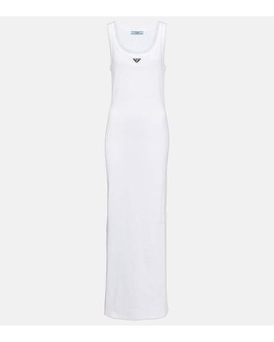 Prada Vestido largo de jersey de algodon - Blanco