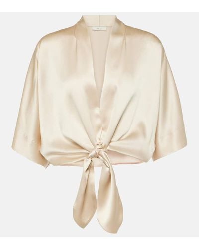 The Sei Tie-front Silk Charmeuse Top - Natural