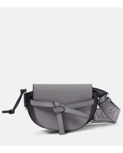 Loewe Gate Dual Mini Leather Shoulder Bag - Gray