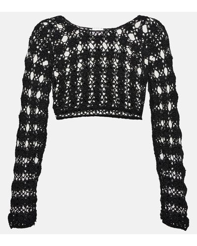 Anna Kosturova Open-knit Cotton Cropped Top - Black