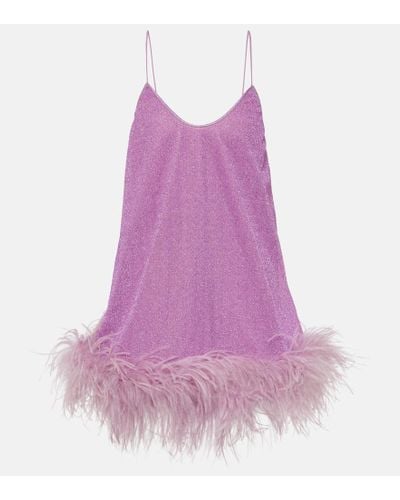 Oséree Lumiere Plumage Feather-trimmed Minidress - Purple