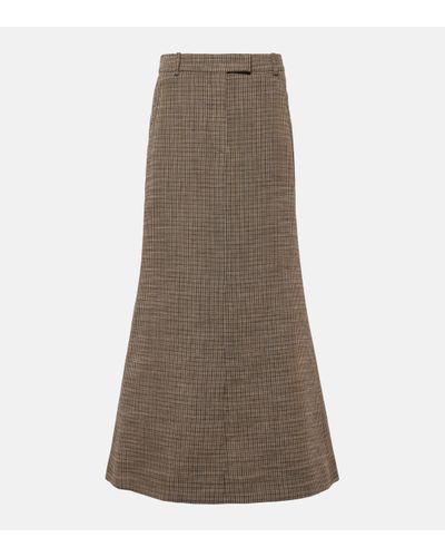 Acne Studios Checked Linen-blend Maxi Skirt - Brown