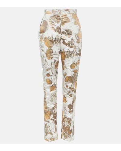 Alexander McQueen High-rise Brocade Slim Pants - Metallic