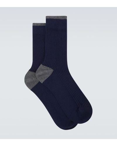Brunello Cucinelli Ribbed-knit Cotton Socks - Blue