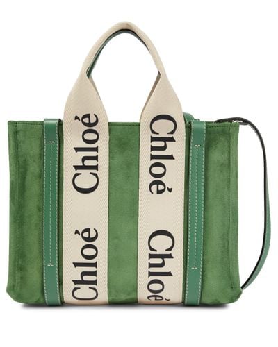 Chloé Woody Small Suede & Leather Tote - Green