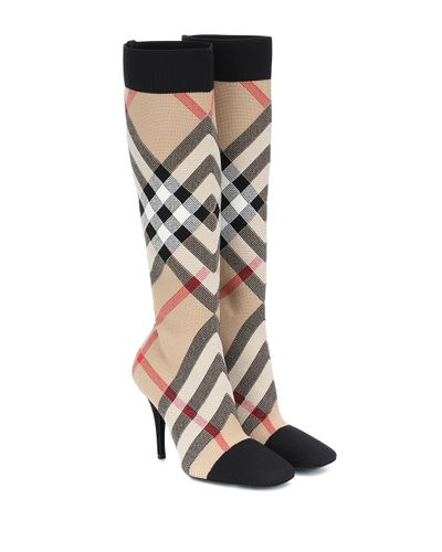 Burberry Vintage Check Knee-high Sock Boots - Natural