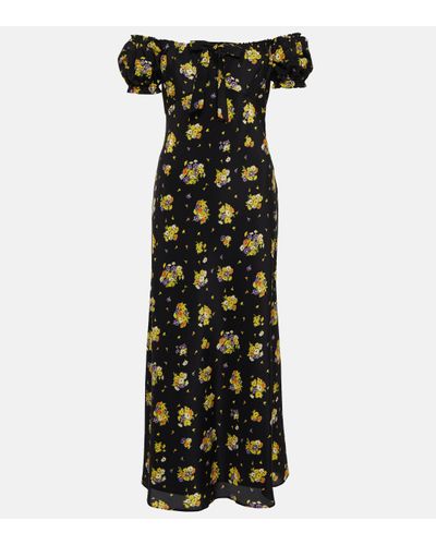 Alessandra Rich Floral-print Silk Crepe De Chine Dress - Black
