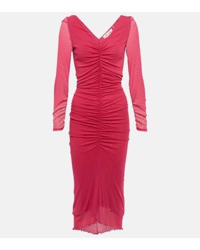 Diane von Furstenberg Ruched Fitted Midi Dress - Red