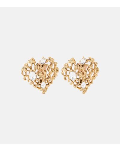 Oscar de la Renta Clip-Ohrringe Coral Heart mit Kristallen - Weiß