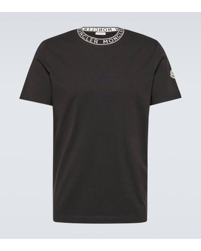 Moncler T-shirt slim-fit in jersey di cotone con logo jacquard - Nero