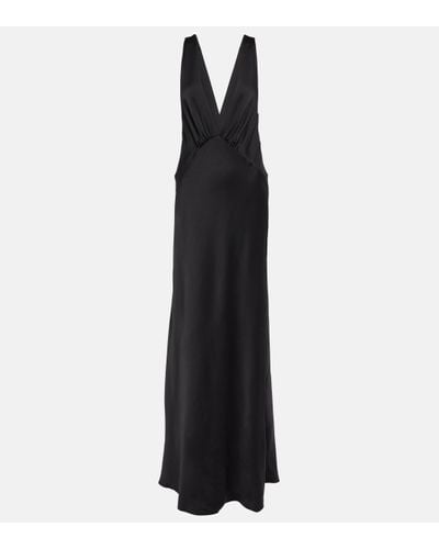 Saint Laurent V-neck Satin Gown - Black