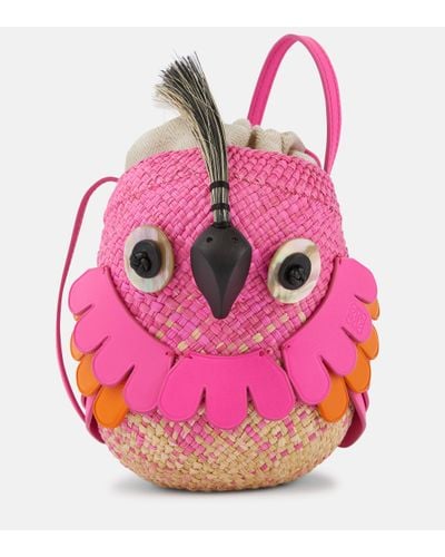 Loewe Bird Mini Raffia Crossbody Bag - Pink