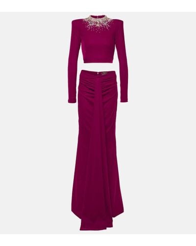 Miss Sohee Gemma Embellished Crop Top And Maxi Skirt Set - Purple