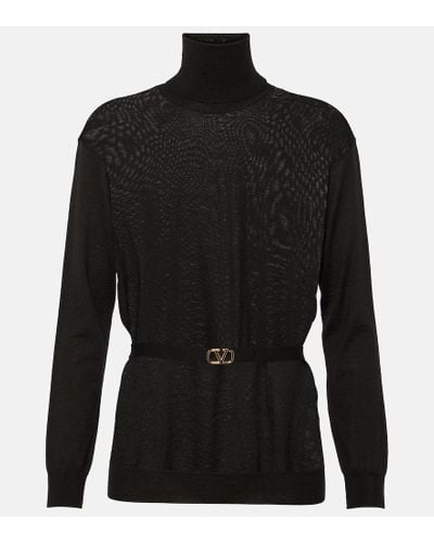 Valentino Belted Virgin Wool Turtleneck Sweater - Black