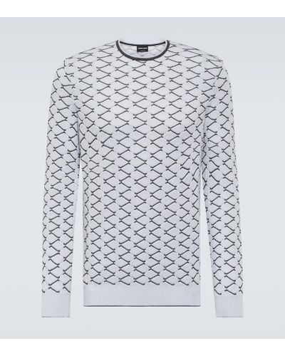 Giorgio Armani Jacquard Cotton And Cashmere Sweater - White