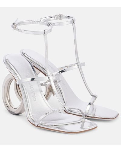 Ferragamo Elina 105 Metallic Leather Sandals - White