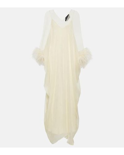 ‎Taller Marmo Robe aus Seide mit Federn - Weiß