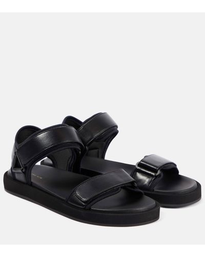 The Row Hook And Loop Leather Sport Sandals - Black