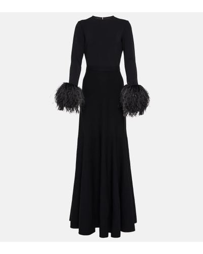 Elie Saab Feather-trimmed Maxi Dress - Black