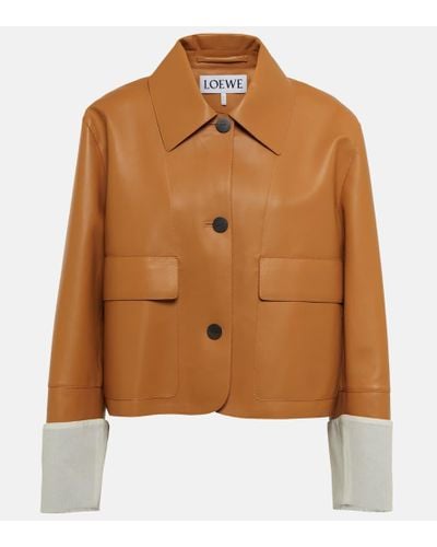 Loewe Leather Cropped Jacket - Brown