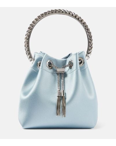 Jimmy Choo Verzierte Bucket-Bag Bon Bon aus Satin - Blau