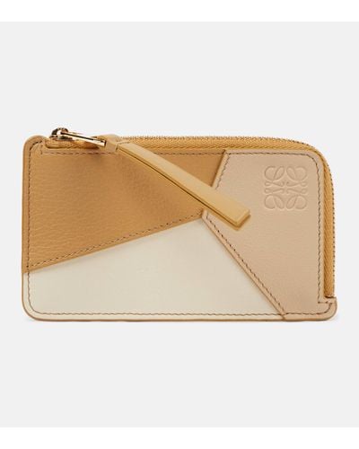 Loewe Luxury Puzzle Coin Cardholder In Classic Calfskin - Natural