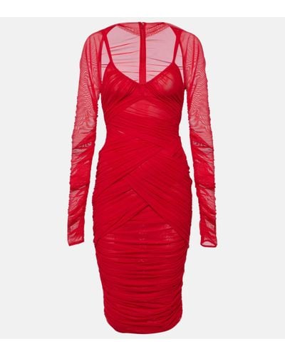 Dolce & Gabbana Draped Tulle Midi Dress - Red