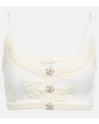 Magda Butrym Embroidered Wool-blend Crop Top - White