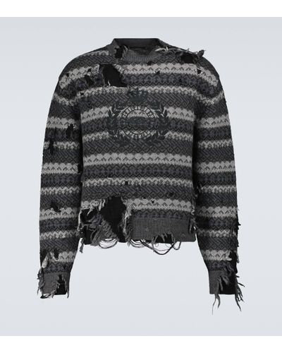 Balenciaga Pull Destroyed en laine melangee - Noir
