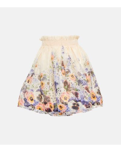 Zimmermann Minifalda Tama de lino y seda floral - Neutro