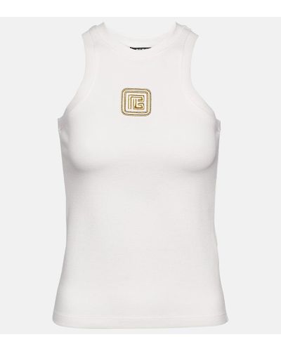 Balmain Tank top de jersey con logo - Blanco