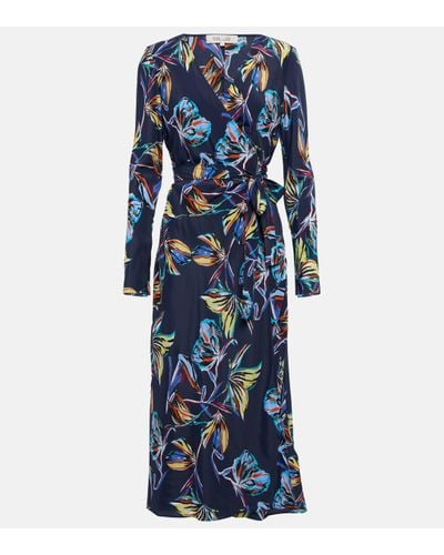 Diane von Furstenberg Tilly Printed Silk-blend Midi Wrap Dress - Blue