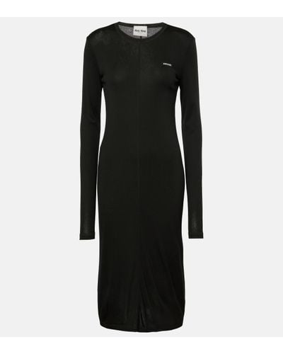 Miu Miu Knitted Silk Midi Dress - Black