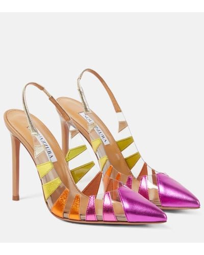 Aquazzura Hot Rumor Leather And Pvc 105 Slingback Court Shoes - Pink