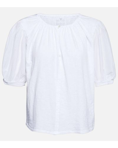 Velvet Mallory Puff-sleeve Cotton Top - White
