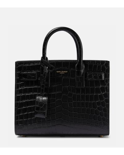 Saint Laurent Sac De Jour Nano Croc-embossed Leather Tote Bag - Black