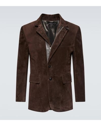 Tom Ford Leather-trimmed Suede Blazer - Brown