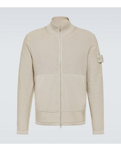Stone Island Compass Cotton And Cashmere Zip-up Sweater - White