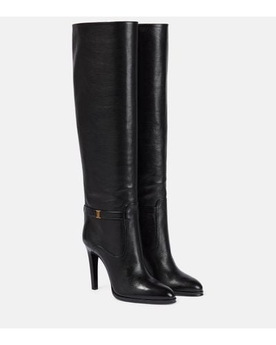 Saint Laurent Diane Logo-embellished Leather Knee Boots - Black