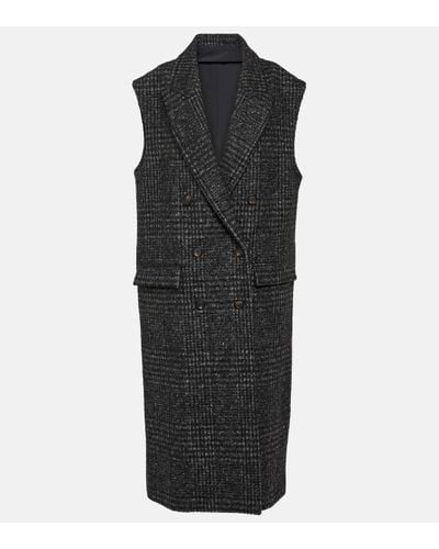 Brunello Cucinelli Checked Wool-blend Coat - Black