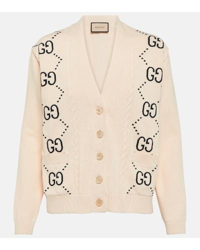 Gucci GG Intarsia Cotton Cardigan - Natural