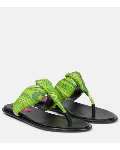 Emilio Pucci Printed Silk Twill Thong Sandals - Green