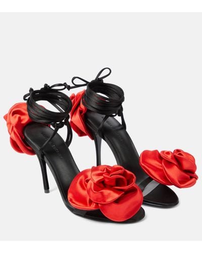 Magda Butrym Floral-applique Satin Slingback Sandals - Red