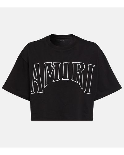 Amiri Logo Cotton Jersey Cropped T-shirt - Black