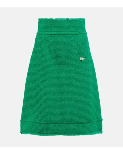 Dolce & Gabbana A-line Tweed Midi Skirt - Green