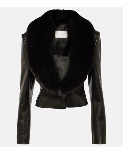 Magda Butrym Mantel aus Leder mit Faux Fur - Schwarz