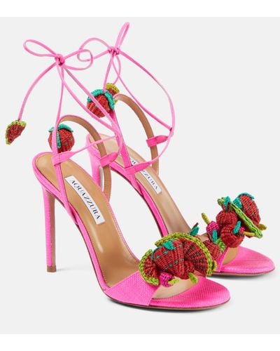 Aquazzura Strawberry Punch 105 Raffia Sandals - Pink