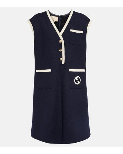 Gucci Wool Blend Tweed Mini Dress - Blue